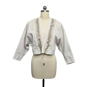 Anthropologie Hei Hei Jacket Womens XS/S Beige‎ Cropped Open Front Pleated Trim